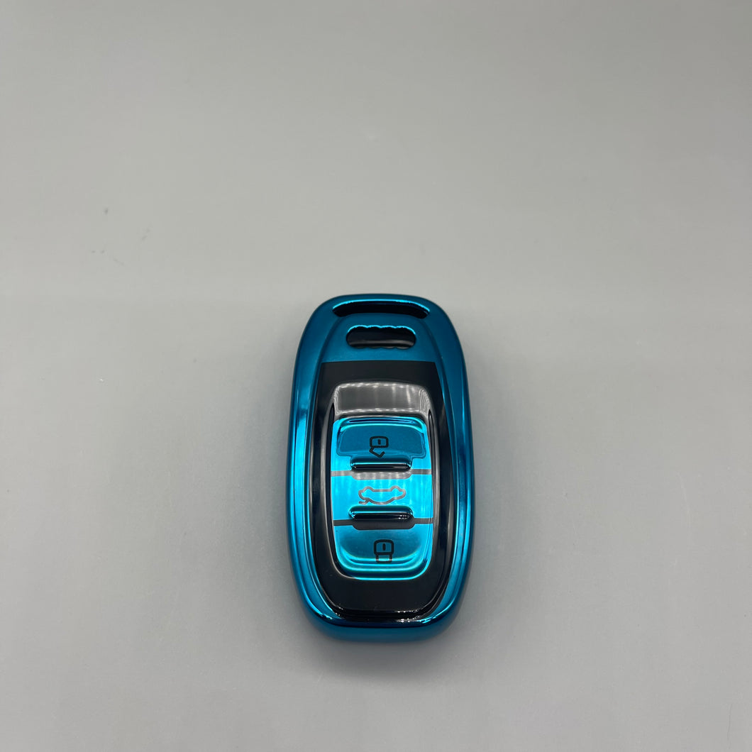 Saywow Keychain for Your car,Suitable for Audi key fob cover, 3 buttons, smart remote key protective case support, Blue.